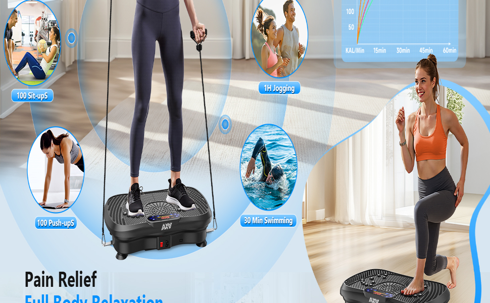 Віброплатформа AXV – Тест-переможець для дому, Bluetooth, 150 кг, 120 рівнів, 5 режимів. Для схуднення та тренування всього тіла, срібляста
