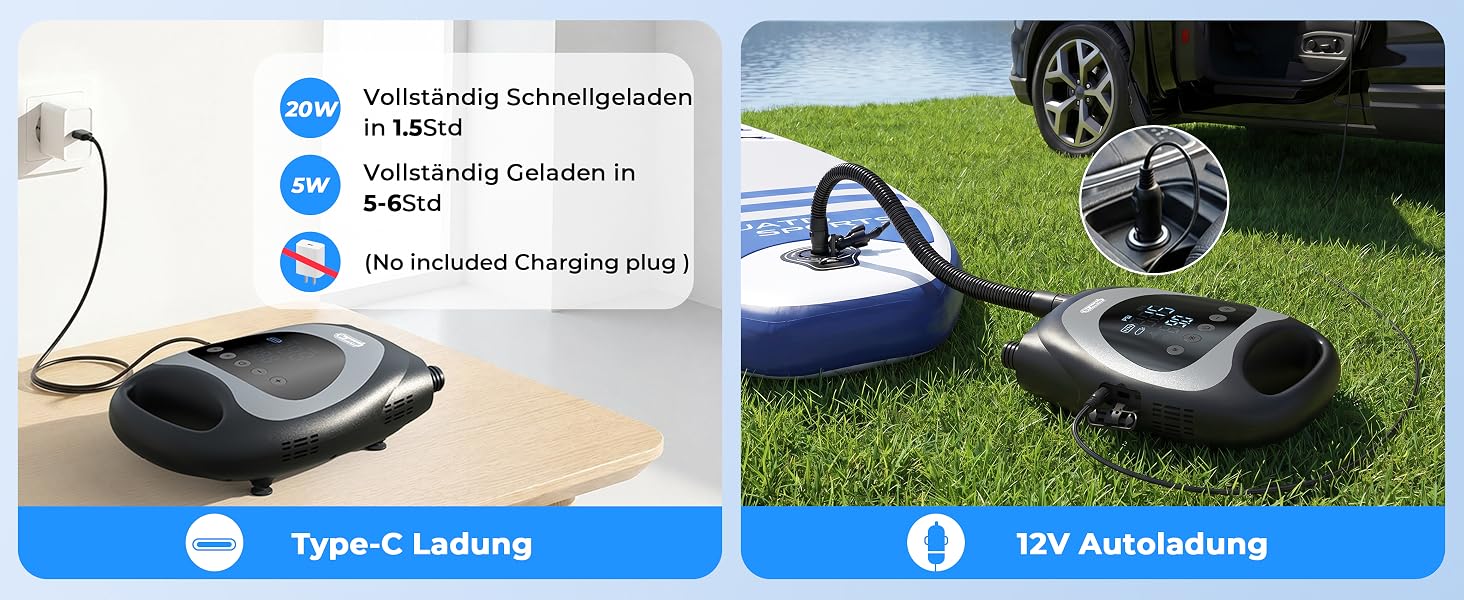 Насос електричний для SUP дощок Dr.meter 20 PSI з акумулятором 5200mAh, LED підсвіткою, для каяків, човнів, кайтсерфінгу