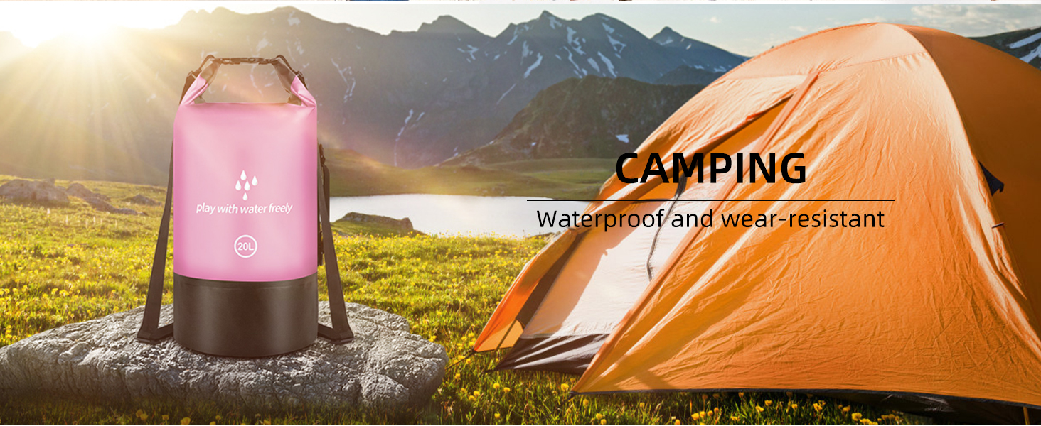 Водонепроникний сухий мішок GES 20 л Roll-Top з кишенею для телефону - для каякінгу, човнів, походів, рафтингу, плавання, кемпінгу та риболовлі (Рожевий)