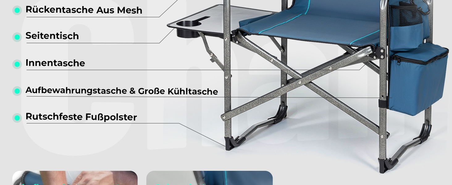 Стілець для кемпінгу OVERMONT: складаний, з підспівачем та сумкою-холодильником. Макс. навантаження 180 кг (2 шт., чорний)