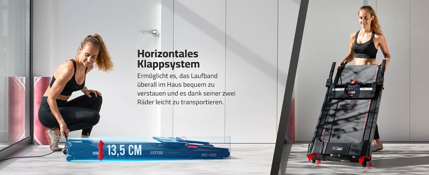 FITFIU MC-100 Складне бігове полотно: 2 нахили, Bluetooth, 12 програм, KINOMAP, до 120 кг, для дому/офісу