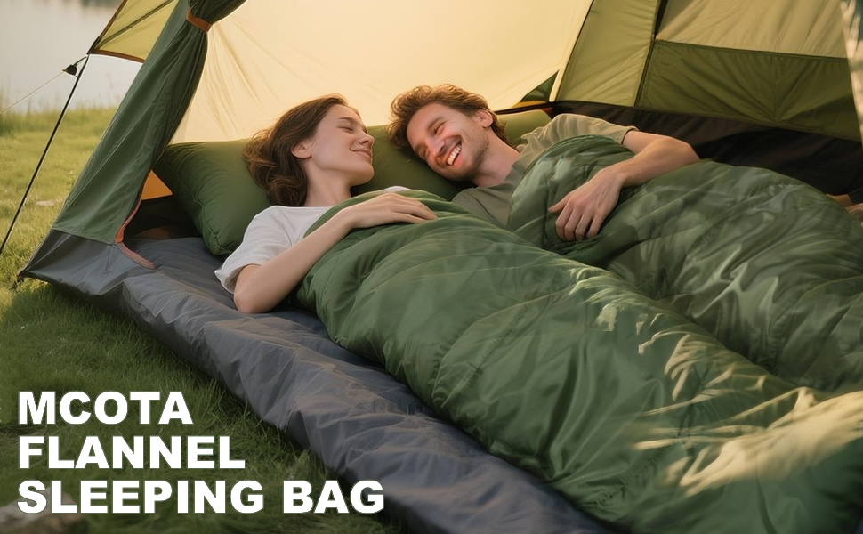 Спальний мішок Baumwoll-Flanell для дорослих, 100% бавовна, для кемпінгу, трекінгу, подорожей з рюкзаком, легкий, 3-4 сезони (зелений/коричневий)