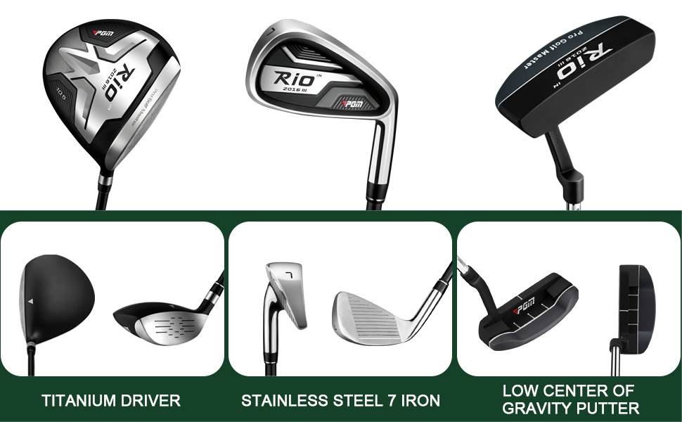 Повний набір ключок для гольфу PGM для чоловіків, 12-частинний: 3 дерев'яні ключки (#1,3,5), 1 гібридна ключка (#4H), 6 залізо (#5,6,7,8,9,PW), 1 пісочний ключка (52°), 1 паттер