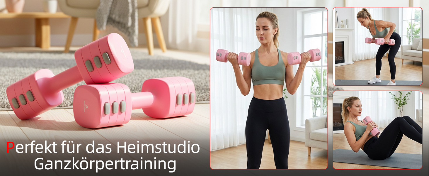 Набір гантелей Abahub 4-в-1, регульовані штанги для дому, фітнесу та силових тренувань. Ідеально для жінок та початківців, рожеві гантелі 1-2.5 кг (2 шт.)