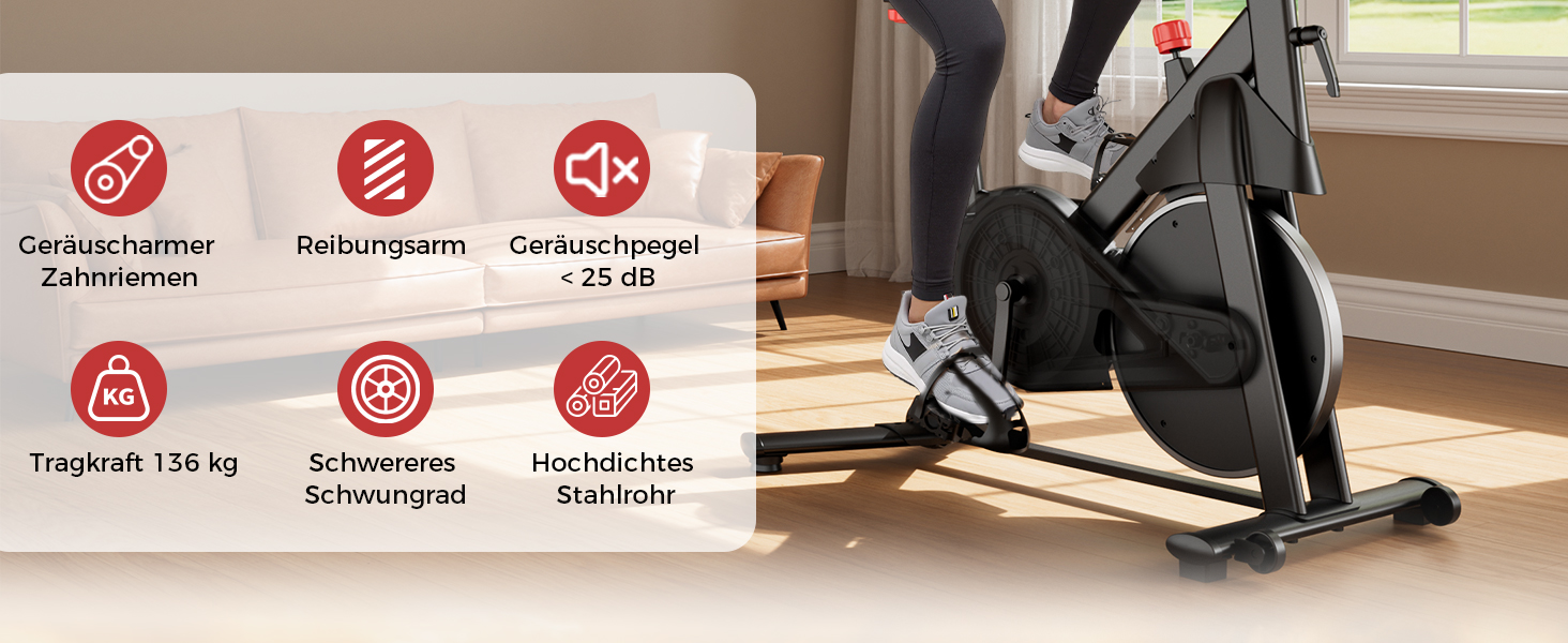 Велотренажер для дому Superun з APP, магнітний опір, 15 кг маховик, ультратихий, чорний