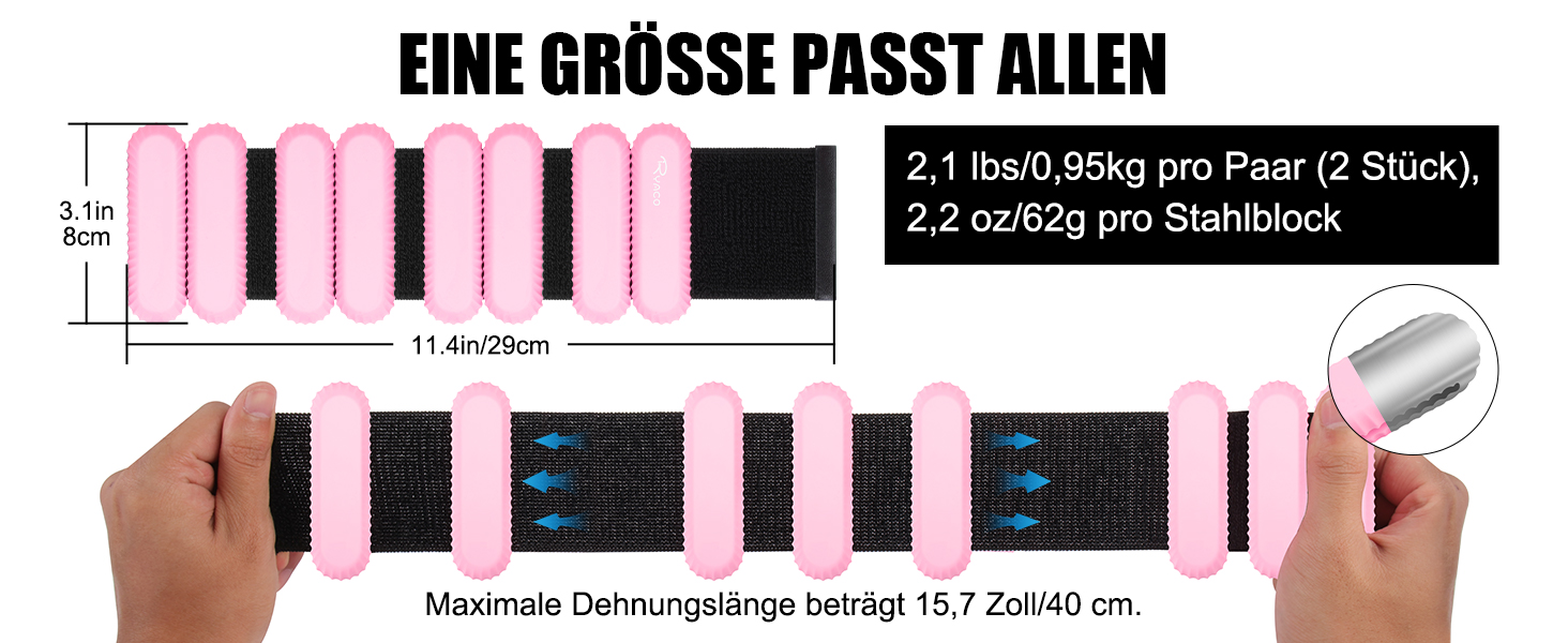 Важільчики для зап'ястя та щиколоток RYACO, 2 шт. (2x0,5KG), регульовані манжети, для рук, ніг та плечей, для ходьби, бігу, йоги, пілатесу, аеробіки, рожеві