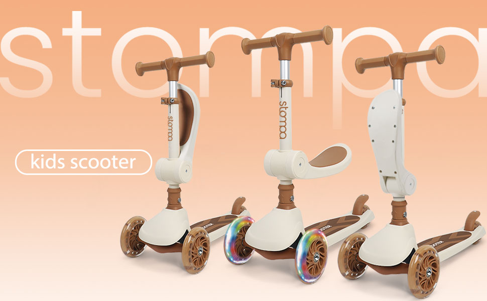 Дитячий самокат-триколісник 2 в 1 Stompa Roller для дітей від 2 років до 50 кг, білий: з LED-колесами, складаним сидінням та регулюванням висоти