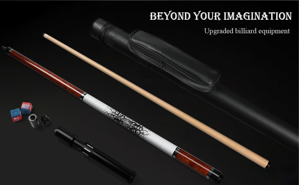AKLOT Більярдний кий професійний з телескопічним подовженням, канадська береза, кейс, 147 см (58''), 538-595 г