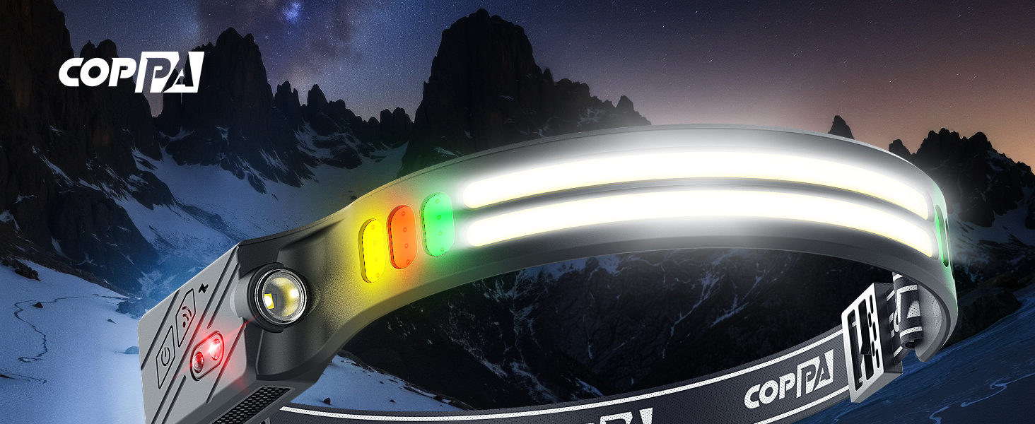 Налобний ліхтар COPPA H4C LED з акумулятором (2 шт.) з функцією Floodlight та Spotlight. Білий, жовтий, червоний, зелений. Датчик руху для дітей, кемпінгу, бігу, риболовлі, альпінізму, ремонту, джогінгу