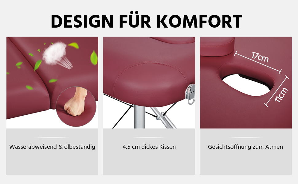 Масажний стіл Yaheetech Масажне ліжко Розкладний терапевтичний стіл Масажний стіл 3 зони Ергономічна масажна лава з підголівником і підлокітниками, шириною 70 см, (213 x 82 см, бордовий)