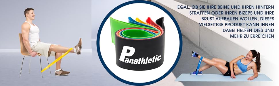 Набір фітнес-гумок Panathletic 5 шт. – різні рівні опору, інструкція, eBook, сумка – чорний, червоний, жовтий, синій, зелений