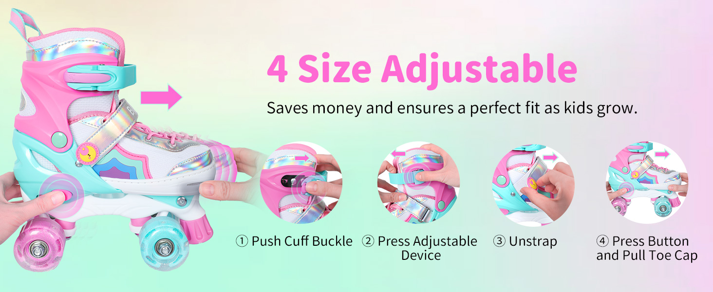 Ролики для дітей BELEEV - рожеві, регульовані, з LED-підсвіткою, 34-37 EU