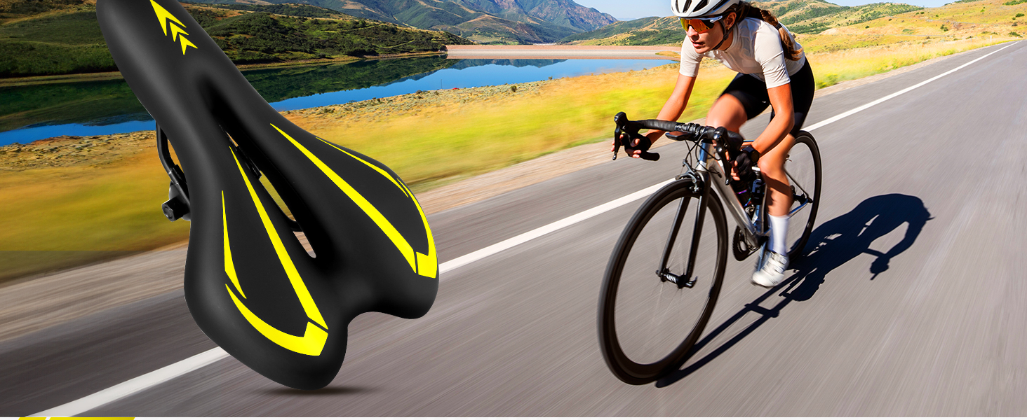 Гелевий велосипедний сідло MSDADA для жінок та чоловіків, водонепроникний, зручний, для шосе, круїзера, MTB, велотренажера, міста (жовтий)