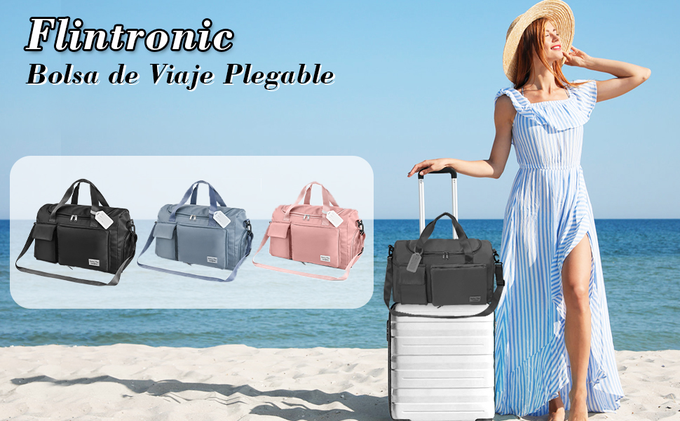 Складана дорожня сумка Flintronic 36L, велика водонепроникна сумка для подорожей, вікенду та спорту для чоловіків і жінок, сіра (з багажним біркою)
