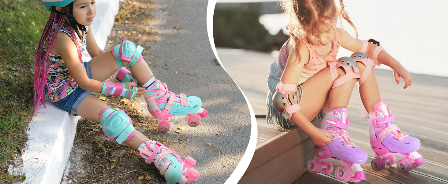 Ролики для дітей 2PM SPORTS - регульовані, рожево-блакитні, для дівчаток-початківців, для катання в приміщенні та на вулиці, розмір M (32-36 EU)