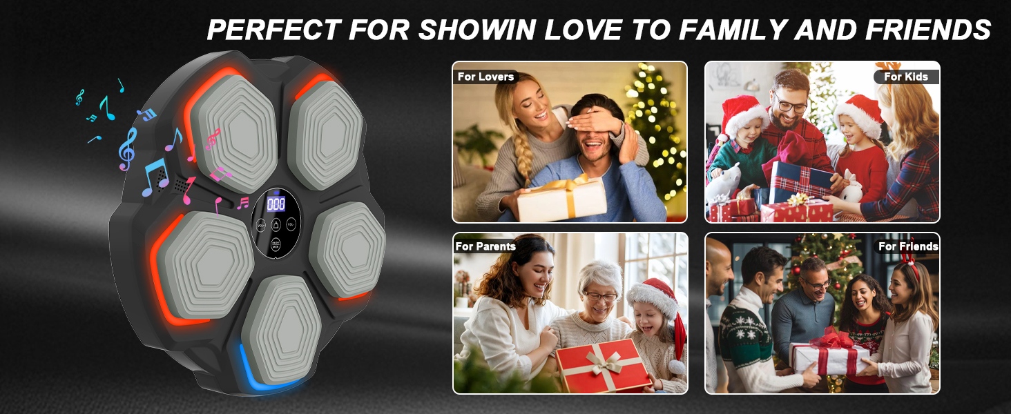 Музична боксерська машина – розумна боксерська машина з LED-підсвіткою, боксерськими рукавичками, 8 режимів швидкості та функцією підрахунку, настінна боксерська машина з музикою для дітей та дорослих (35*35 см)