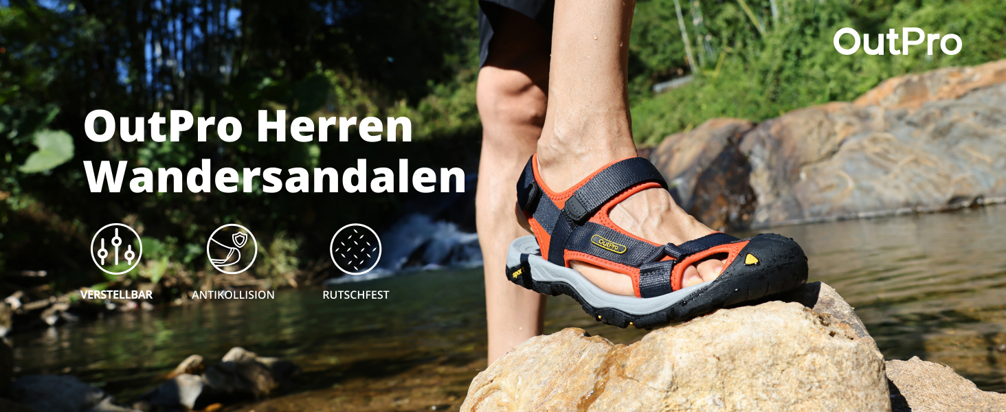 Чоловічі сандалі для пляжу, гір та трекінгу з текстильними ремінцями, водонепроникні, темно-сірі з помаранчевим, 47 EU