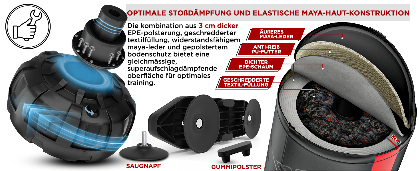 Стенд-боксерський мішок RDX 6FT (183 см) з рукавичками та чохлом, XXL, для ММА, кікбоксингу, боксу, муай-тай, чорний
