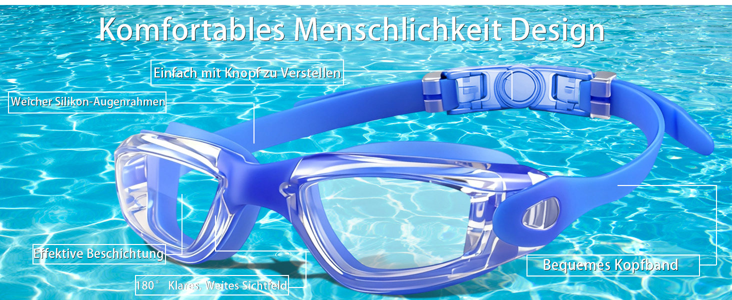 Окуляри для плавання для чоловіків, жінок та дітей. Захист від запотівання та УФ-фільтр. Aqua&Klar (Світло-блакитний & Прозорий)