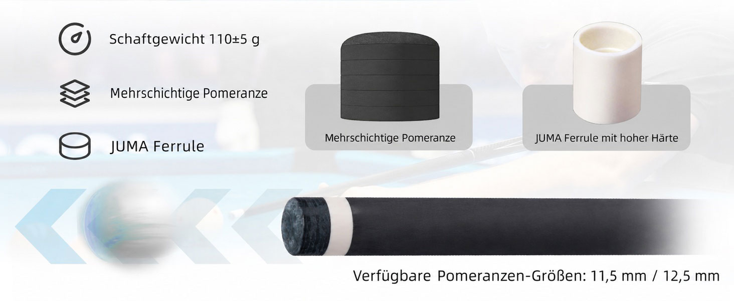Карбоновий шафт для більярдного кия KONLLEN BlackShaft Radial 11.5 мм, Low Deflection, Pro-Taper, поміранчева накладка, з'єднання 3/8×8 або Uni-Loc, 74 см