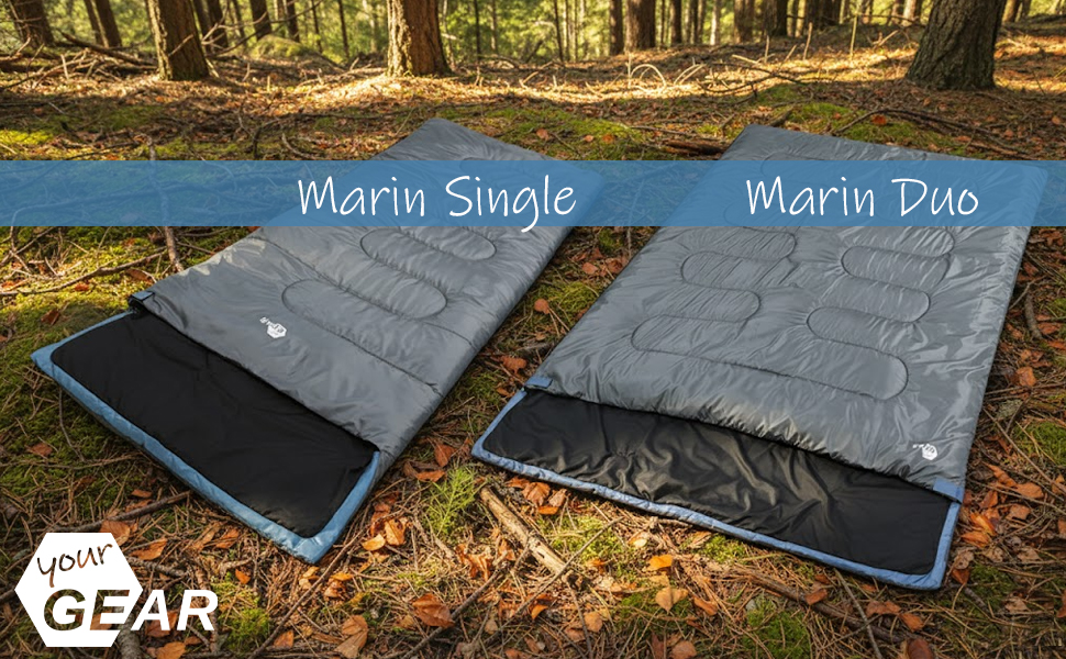 Спальний мішок Gear Marin XXL для 2 осіб (220x150 см) - 3 сезони, комфорт +11°C, екстрем -7°C, роздільний на 2 спальні мішки