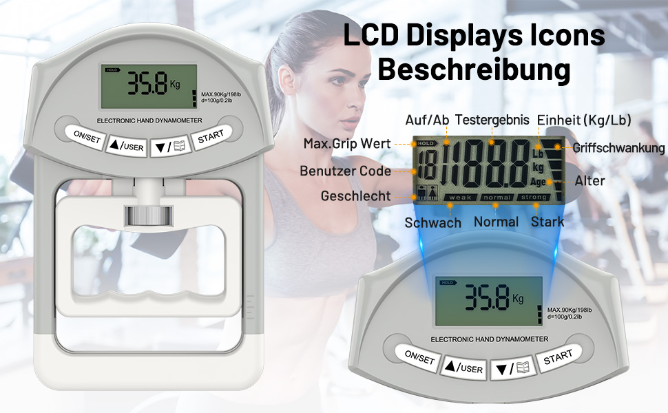 Електронний динамометр Kuptone 90кг / 200lbs з набором дисків для вимірювання сили стискання руки