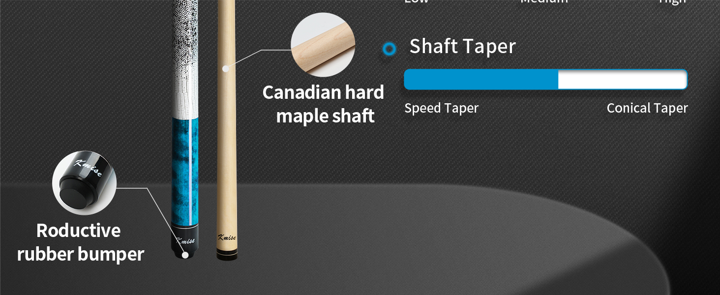 Більярдний кий Kmise професійний, 147 см, канадський клен, шкіряна піка 13 мм, антиковзний грип, для дорослих/початківців/професіоналів (синій)