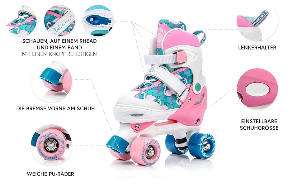 Роликові ковзани Meteor Retro Rollschuhe - стильні ролики 80-х для дітей та підлітків. Яскрава кольорова гамма, регульований розмір 39-41. Quad Skate, Inline Skates, MEADOW