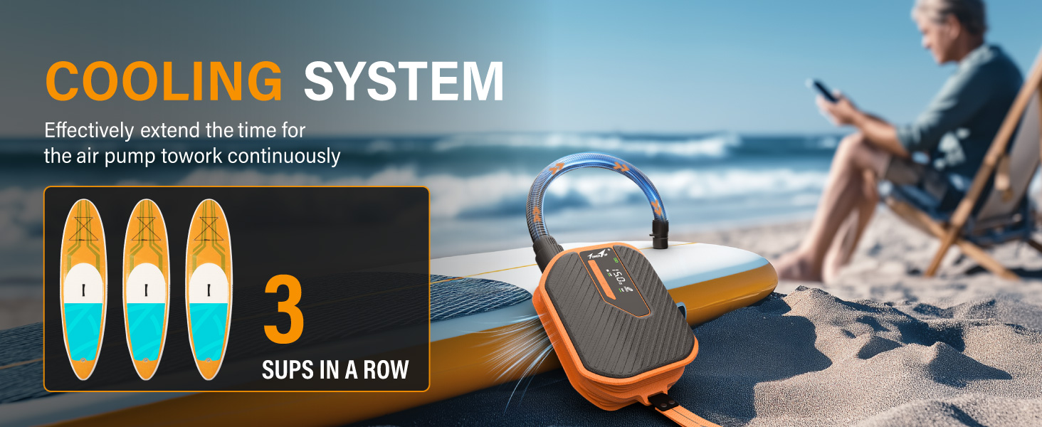 Електричний насос для SUP TowerTop 10.500 mAh, 50 PSI з вентилятором охолодження та LCD-дисплеєм – для надувних дощок