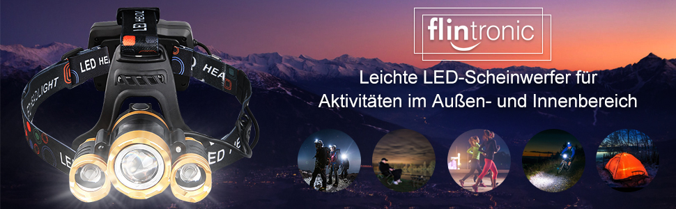 Фронтальний ліхтар Flintronic LED з акумулятором USB, COB, 90° обертання, IP64, Zoom, 3 режими, 800 Люмен для бігу/велосипеда/риболовлі/кемпінгу (2 x 18650, жовтий, 4 режими, 1500LM)