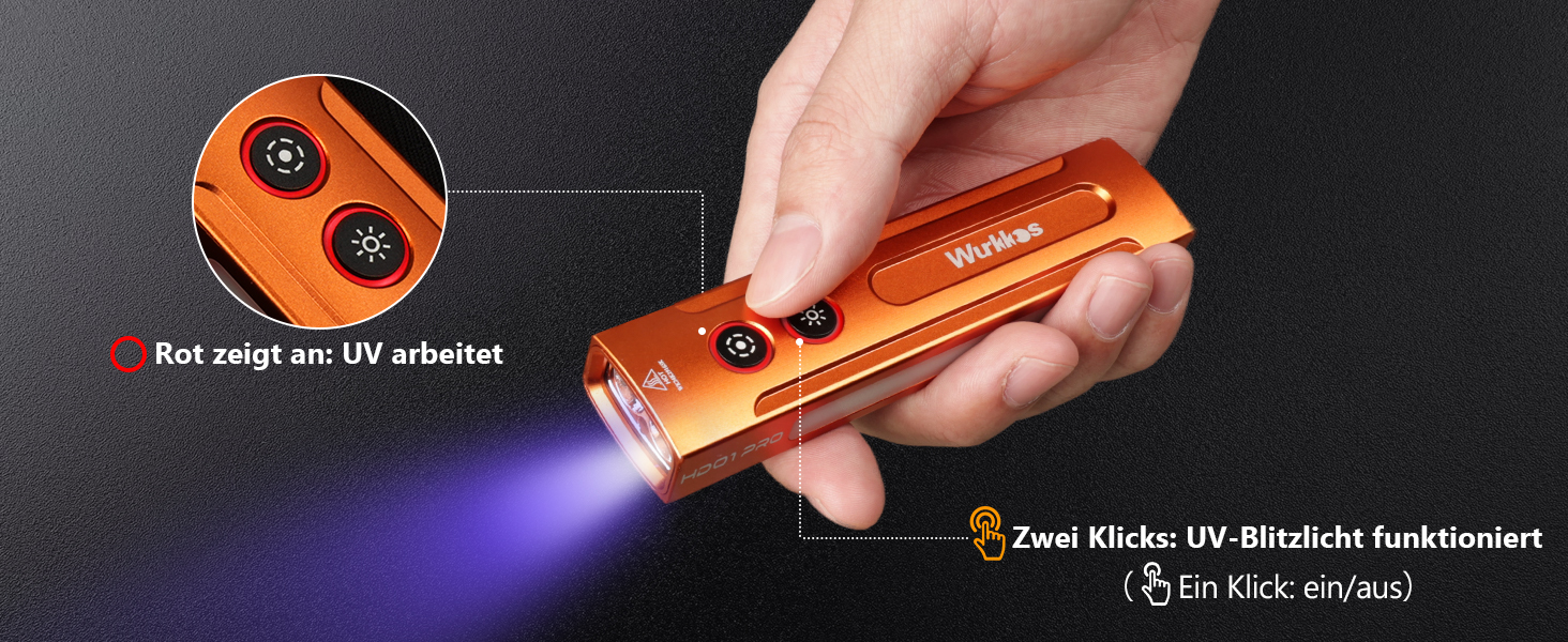 Ліхтарик Wurkkos HD01 Pro LED: Білий, UV (365nm), Зелений, RGB, 1200 люмен, Акумуляторний, Помаранчевий, для Походу