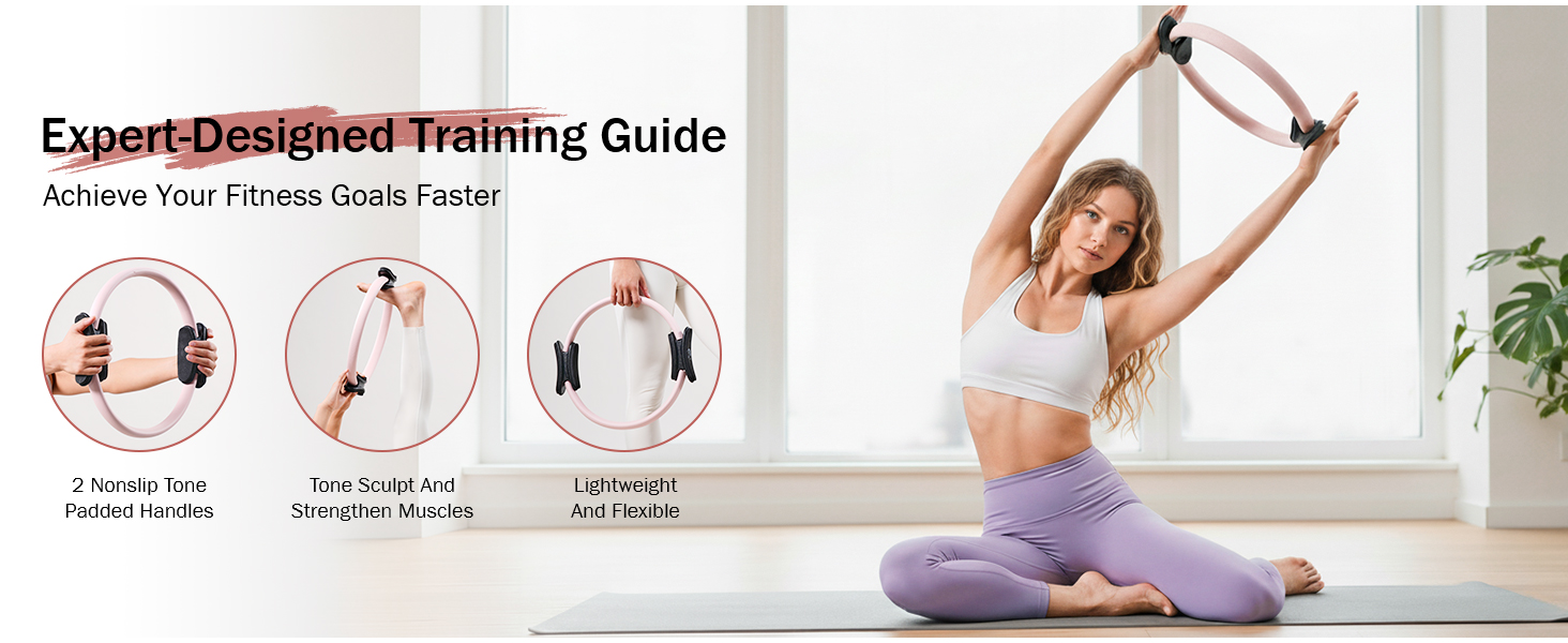 Pilates-кільце Slim Panda з м'ячем, гумками та сумкою, рожеве - 35 см