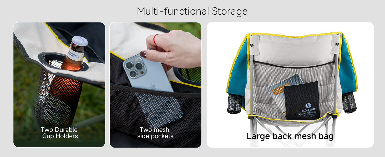 Великий складаний стілець для кемпінгу Thallike, XL, з підлокотниками, для дорослих, блакитний