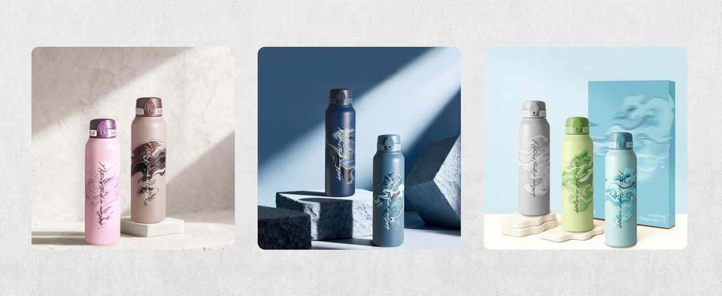 Термос-пляшка UZSPACE 1л (970мл) з нержавіючої сталі, ізольована, з 1-клік відкриванням, без витоку, для спорту, фітнесу, подорожей, зелений