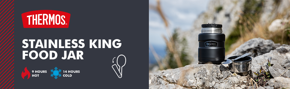 Термос STAINLESS KING для їжі чорний матовий 0,47л - нержавіюча сталь, герметичний, зберігає тепло 9 годин та холод 14 годин, з відкидним ложкою, BPA-free