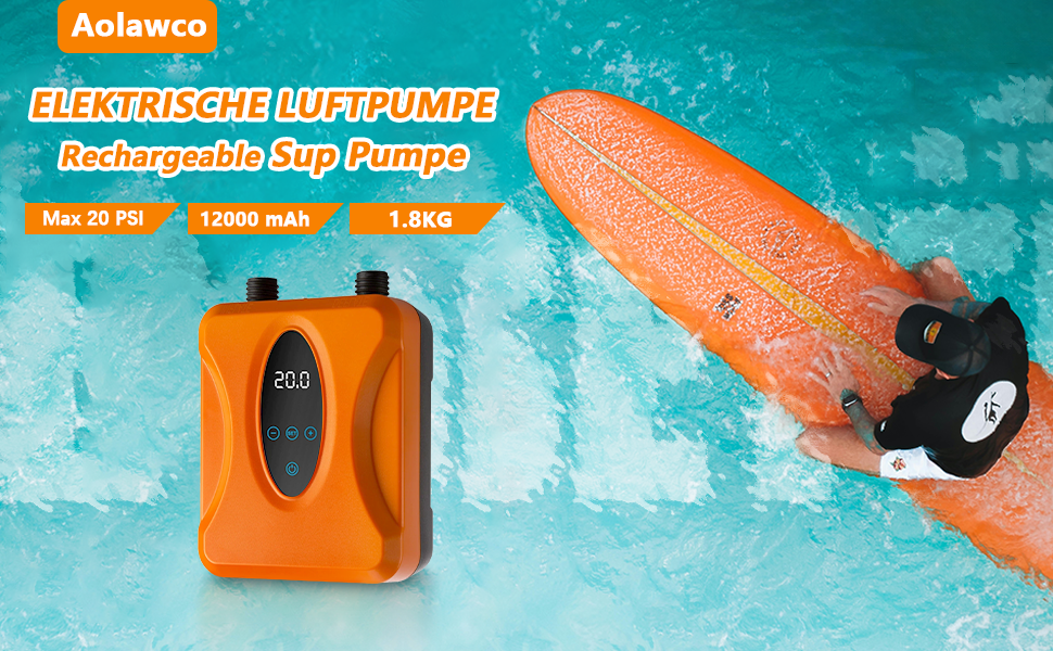 Електричний насос для SUP-дошки 20 PSI, акумуляторний інтелектуальний компресор з двома режимами (накачування та випуск повітря) для падлборду, кайта, надувних матраців та кемпінгових наметів