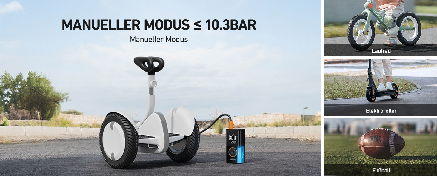 AstroAI Бездротова електрична повітряна помпа, портативна акумуляторна помпа для велосипеда з LED-ліхтариком, для велосипеда, електробіка, авто, мотоцикла, м'ячів (чорний)