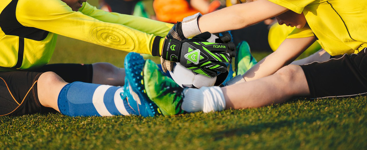 Воротарські рукавички WVVOU для дітей та підлітків, футбольні, з подвійним захистом, зручні, зелені
