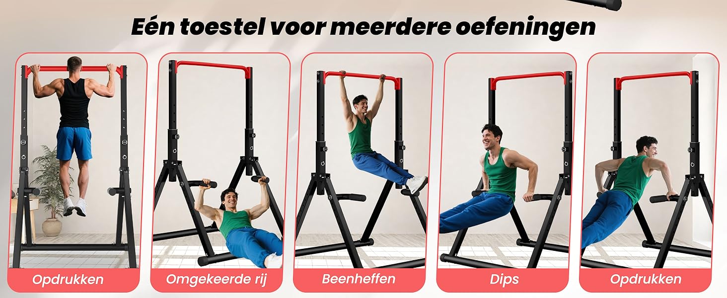 Стойка для віджимань і підтягувань DOBESTS з регулюванням висоти, багатофункціональна, чорна (3-червоні)