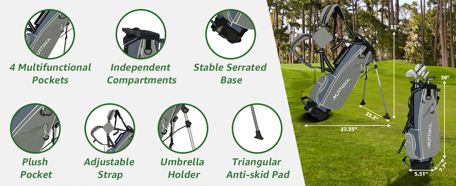 Повний комплект гольф-клубу на 6 штук: драйвер, гібрид, айрони 6/7#, 9/P#, паттер та сумка-стійка (для правшів), сірий