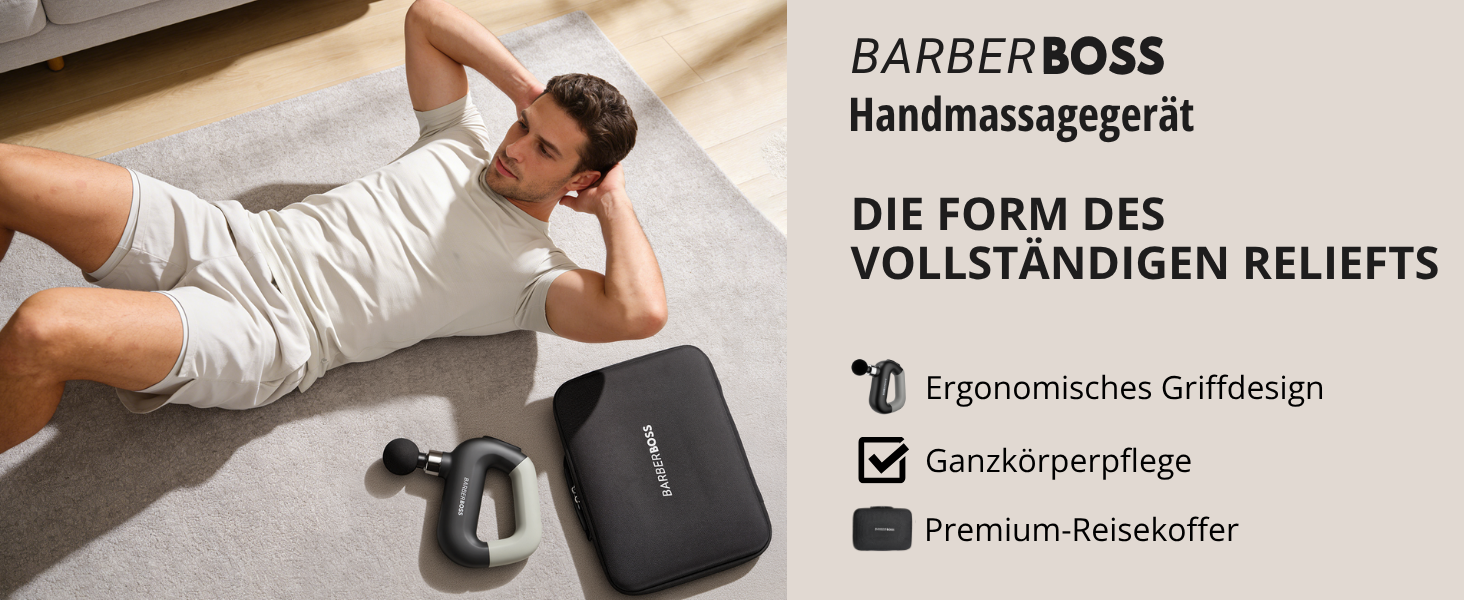 Масажний пістолет BarberBoss Kleine QR-3641: професійний перкусійний масажер з 9 рівнями інтенсивності, 8 насадками та чохлом