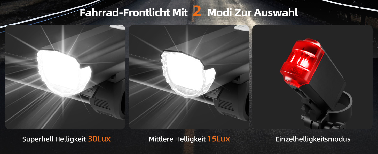 Набір переднього та заднього велоліхтаря LED USB, StVZO, IPX6, чорний+червоний