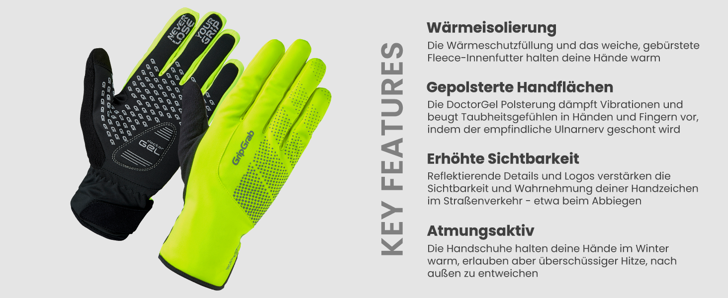 Велосипедні рукавички GripGrab Ride: водонепроникні, теплі, вітронепроникні, зимові, жовті, Hi-Vis, Classic, розмір M