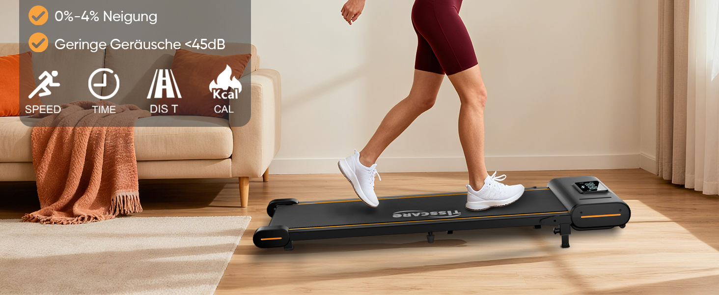 Біговий доріжки TISSCARE для дому та офісу: тихий тренажер для ходьби з регулюванням нахилу, LED-дисплеєм, вагою до 130 кг та швидкістю 1-6 км/год (без ручки).