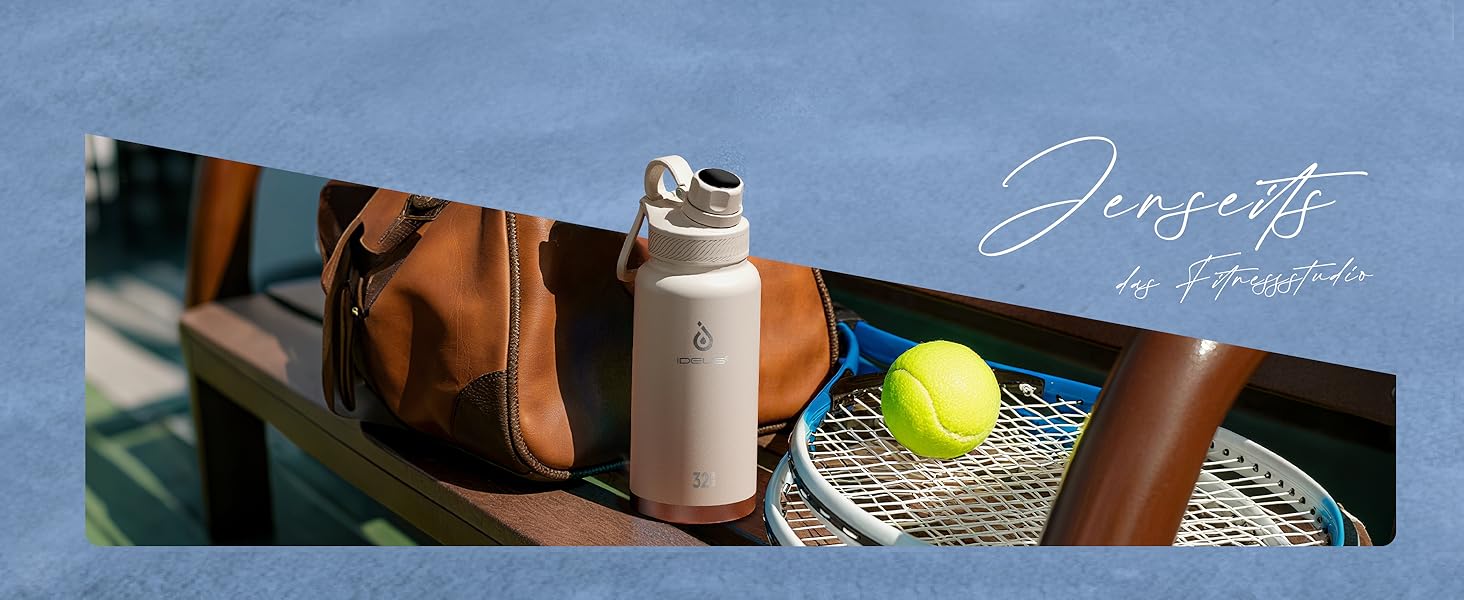 Термос IDEUS з нержавіючої сталі, 950 мл, жовтий. Спортивна пляшка-термос з подвійними стінками та надійним кришкою.