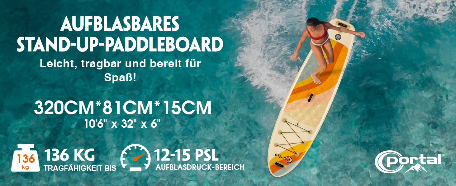 Надувний SUP-борд Portal Stand Up Paddle Board 10'6' (320 см) з аксесуарами: насос, весло, лінія, фініс, сумка, чохол для телефону