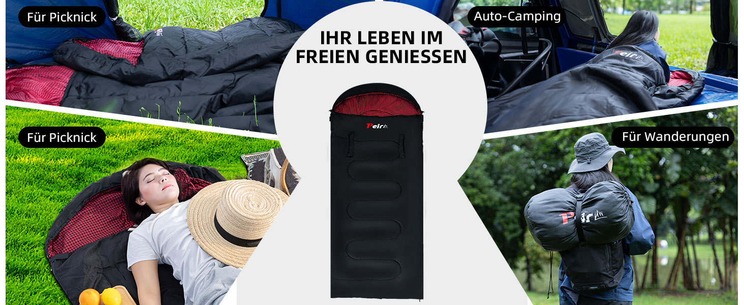 Спальний мішок для дорослих – широкий прямокутний, 3-сезонний з кишенею та сумкою, 300 г/м² бавовна, водонепроникний, для кемпінгу, дому та відпочинку на природі, з блискавкою справа