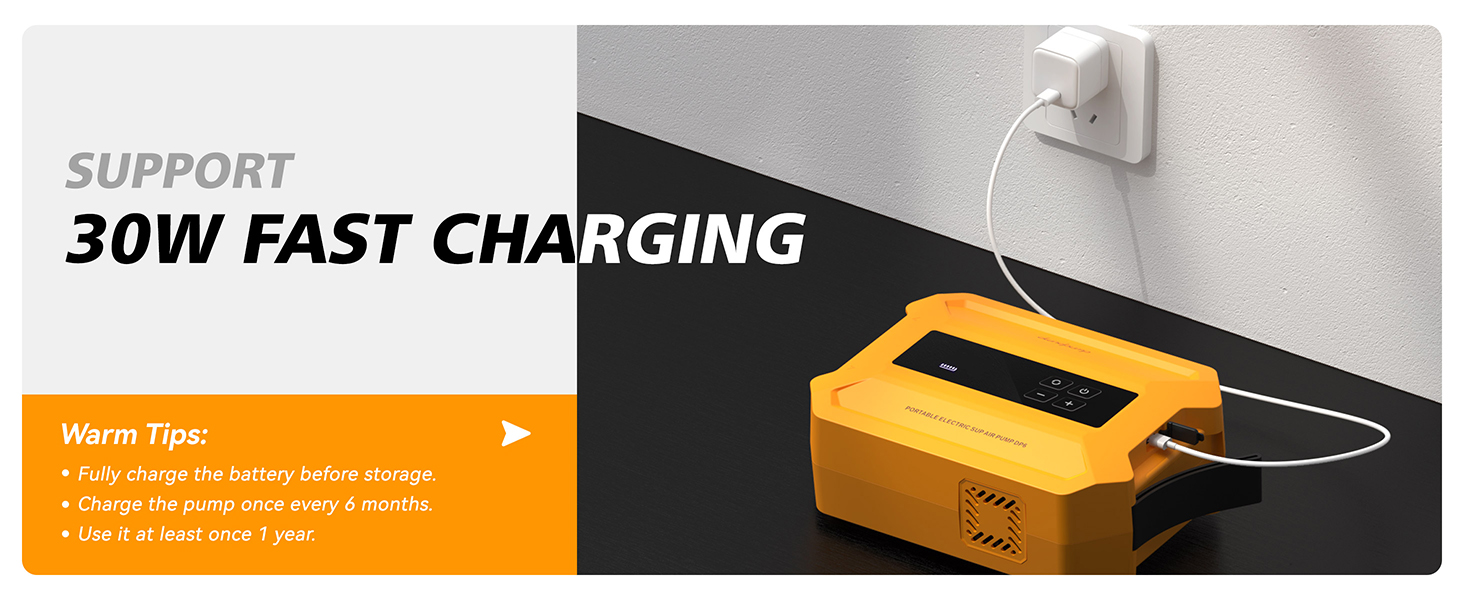 Електричний насос для SUP-дошки dwndpump 20 PSI: інтелектуальний двоступеневий компресор для надування та здування, портативний акумуляторний насос для сапбордів, човнів та кемпінгових наметів, помаранчевий