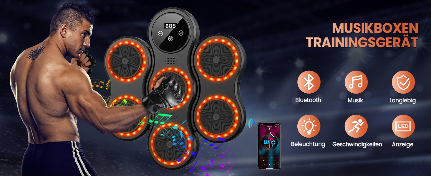 Музична боксівська машина з LED-підсвіткою, Bluetooth, 9 режимів швидкості, лічильник, для дорослих та дітей, чорний