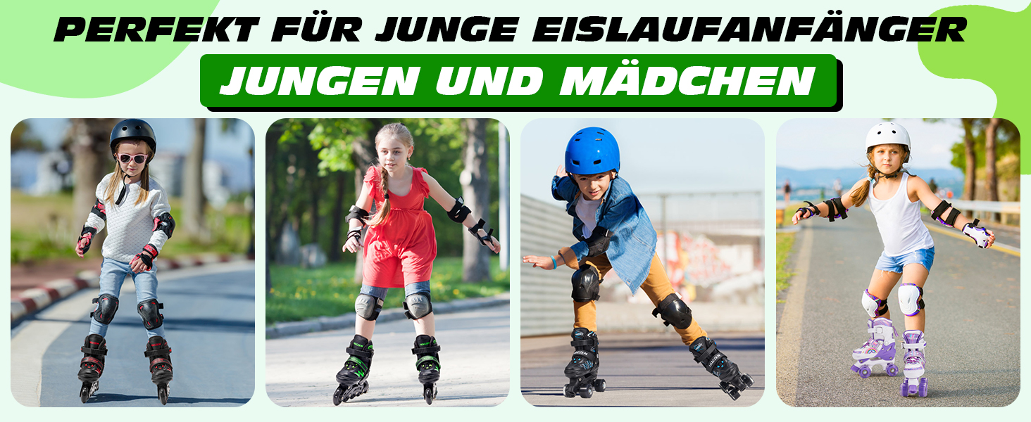 Роликові ковзани Hozzen для дітей, регульовані, ролики для дівчаток та хлопчиків, ролики з колесами, що світяться в темряві, ролики для використання в приміщенні та на вулиці, чорно-зелені